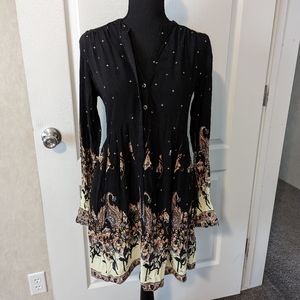 Free People Black and Cream Mini Dress